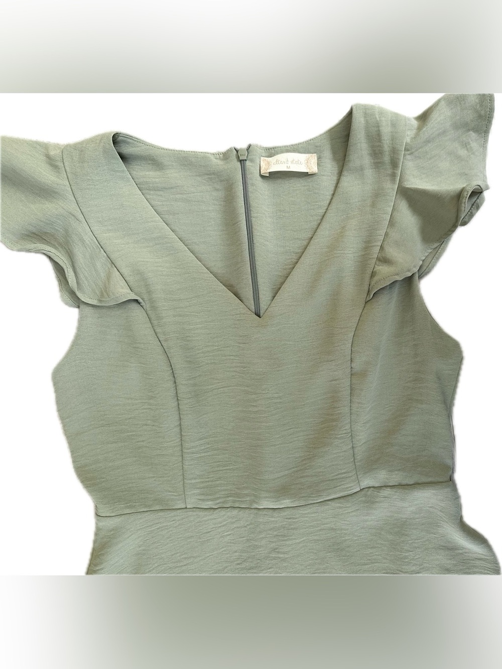 Altar'd State Sage Green V-Neck Flutter Sleeve Mini Dress - Picture 4 of 5